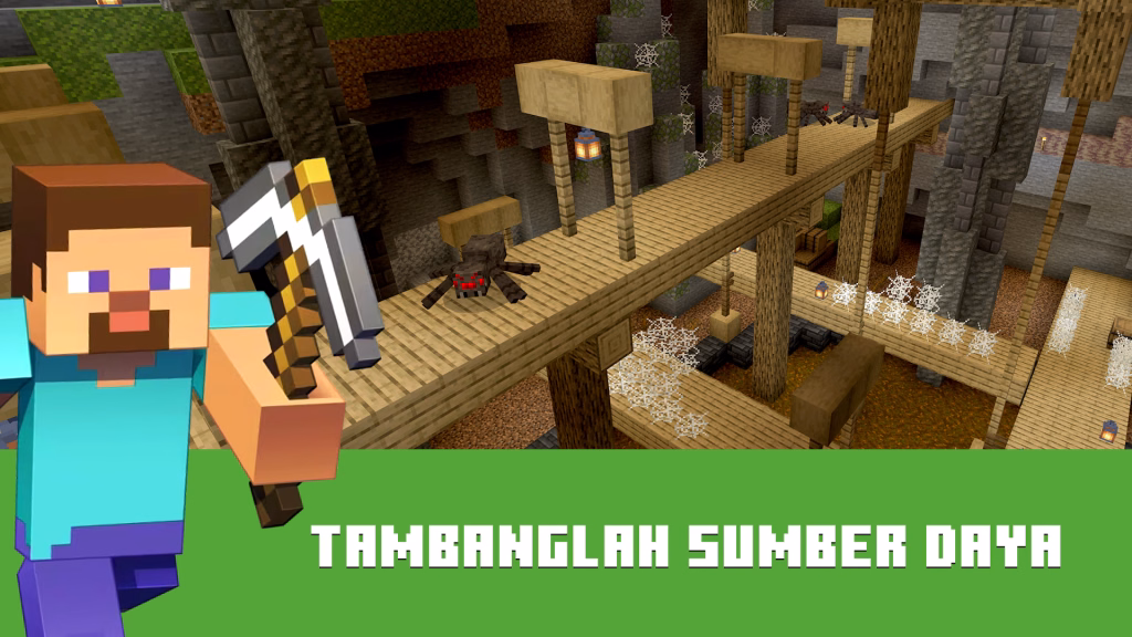 Contoh mencari sumber daya di lingkungan bawah tanah. Sumber: Mojang.
