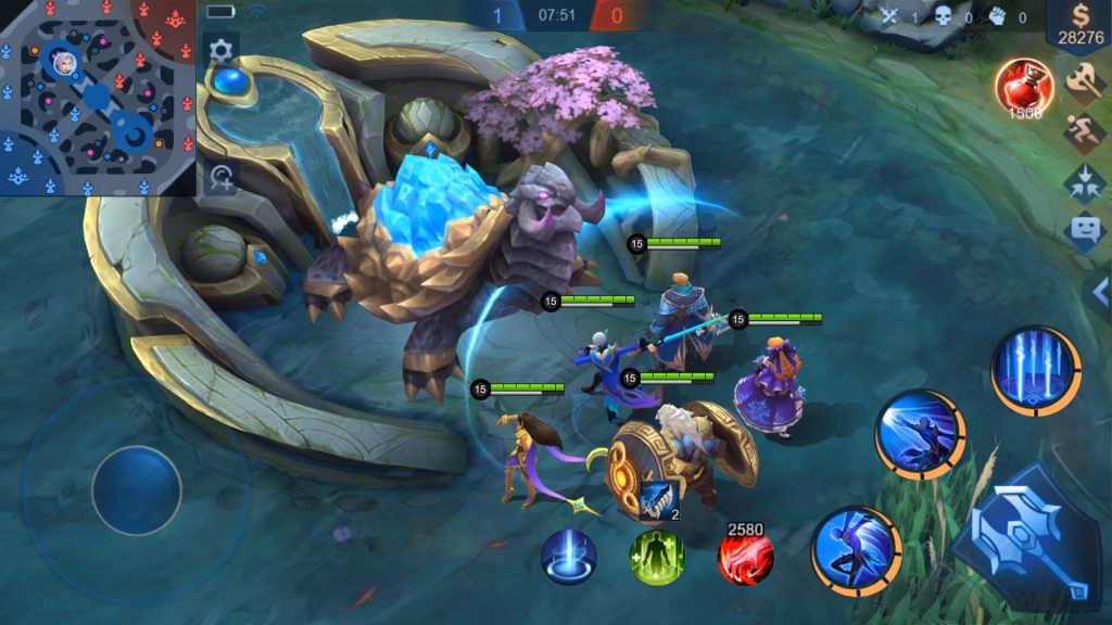 Tampilan pertempuran MOBA dengan antarmuka mobile. Sumber: MOONTON.